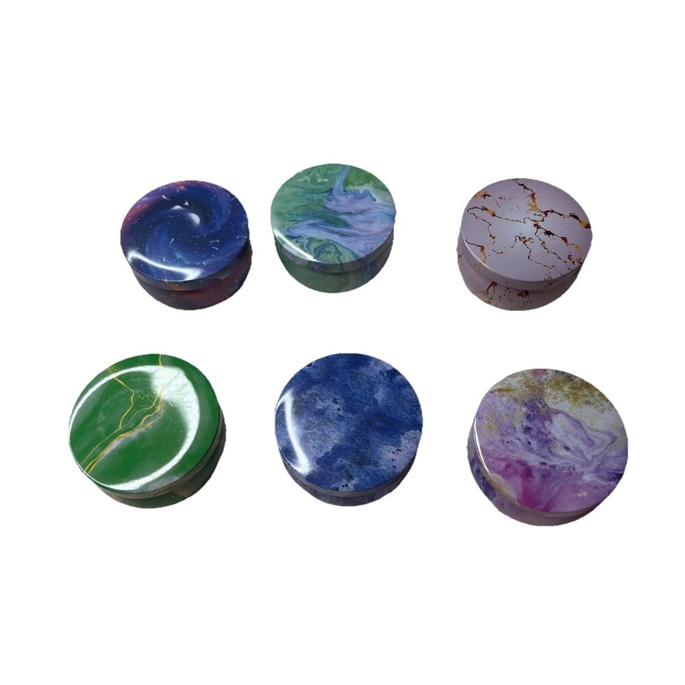 Mini Soy Wax Candles Decorative Tin With Lids Blue Purple Greens Marble Tie Dye